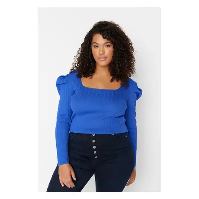 Trendyol Curve Navy Blue Watermelon Sleeve Knitwear Blouse