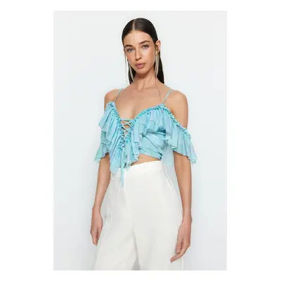 Trendyol Multicolor Crop Ruffle Knitted Blouse