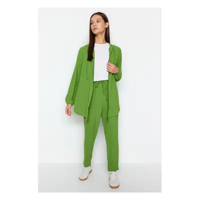 Trendyol Green Hooded Zippered Cardigan- Trousers Woven Two Piece Set