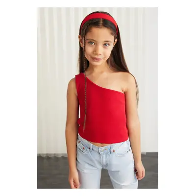 GRIMELANGE Coral-grm24027 95%cotton 5%Elastane One-Shoulder Rib Top Red Bustier