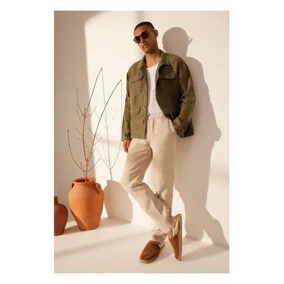 Trendyol Khaki Limited Edition 100% Linen Regular Fit Multi-Pocket Jacket