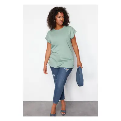 Trendyol Curve Mint 100% Cotton More Sustainable Stitching Detailed Knitted Blouse