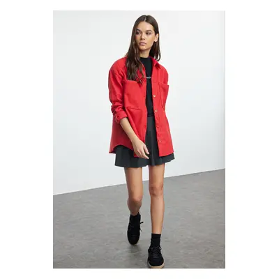 Trendyol Red Double Pocket Oversize/Wide Pattern Cashmere Woven Shirt