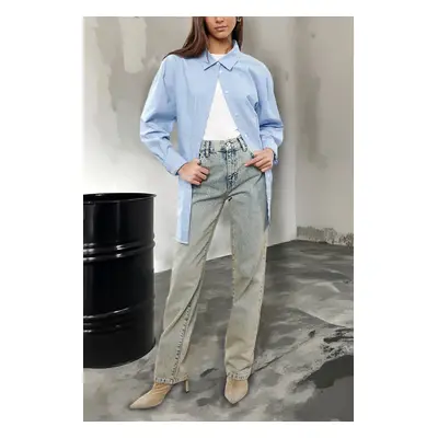 Trendyol Blue More Sustainable Faded Effect Vintage Regular Waist Straight Jeans