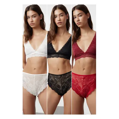 Trendyol Black-Multi Colorful Pack Lace Openwork/Hole Hipster Knitted Panties