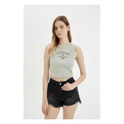 DEFACTO Fitted Printed Crew Neck Ribbed Camisole Athlete