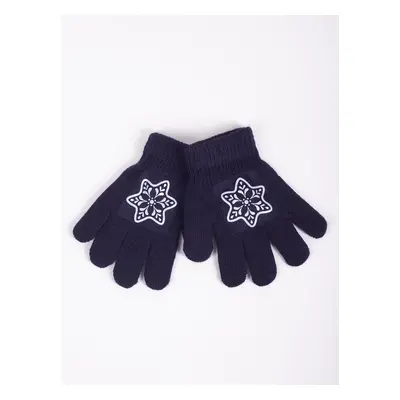 Yoclub Kids's Girls' Five-Finger Gloves With Reflector RED-0237G-AA50-008 Navy Blue