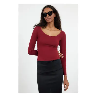 Trendyol Plum Pool Neck Fitted Knitted Blouse