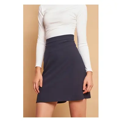 60086 Dewberry Knee Length Bell Skirt-NAVY