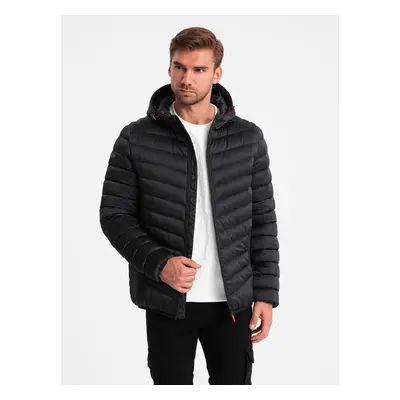 Ombre Lightly insulated quilted men's jacket with satin trim - black