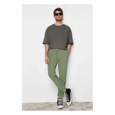 Trendyol Light Khaki Elastic Waist Tied Jogger Fit Gabardine Trousers