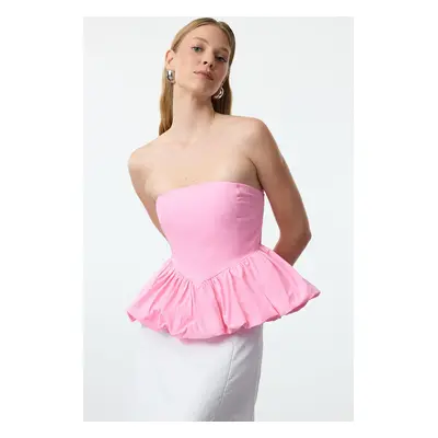 Trendyol Pink Strapless Balloon Woven Blouse