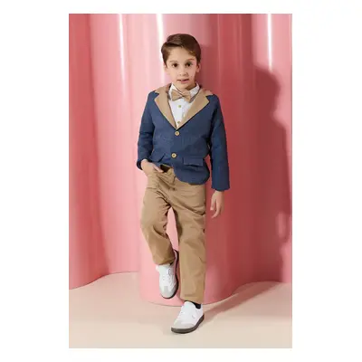 Trendyol Beige 3-Piece Boy Textured Woven Bottom-Top Set