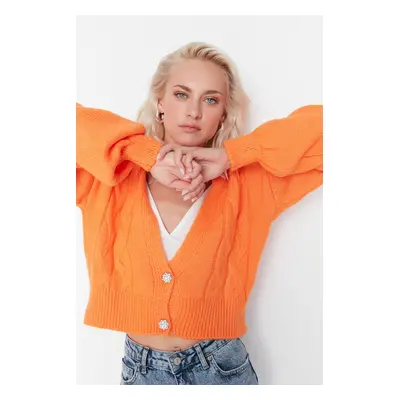 Trendyol Orange Crop Soft Textured Knitwear Cardigan