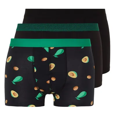 Trendyol Multicolored 3-Piece Avocado Patterned-Plain Pack Cotton Boxers