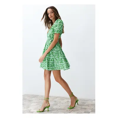 Trendyol Green Ethnic Pattern Waist Mini Woven Mini Dress