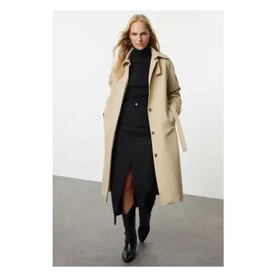 Trendyol Beige Collar Detailed Oversize Long Trench Coat