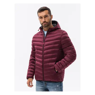 Ombre Men's quilted jacket with satin finish - maroon