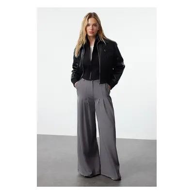 Trendyol Anthracite Extra Wide Leg Palazzo Pleated Woven Fabric Trousers