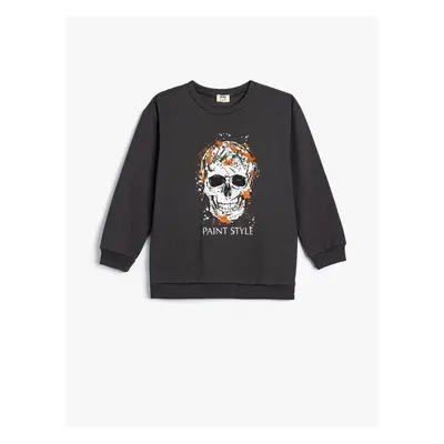 Koton Skull Printed Long Sleeve Crew Neck Sweatshirt