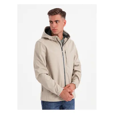 Ombre Men's SOFTSHELL jacket with fleece center - sand