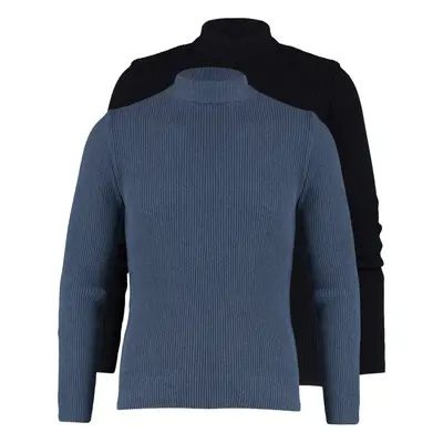 Trendyol Black-Indigo Fitted Cotton Slim Half Turtleneck Elastic Knit 2-Pack Knitwear Sweater