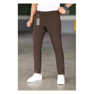 47676 Dewberry Italian Cut Elastic Fabric Mens Trousers-KAHVE