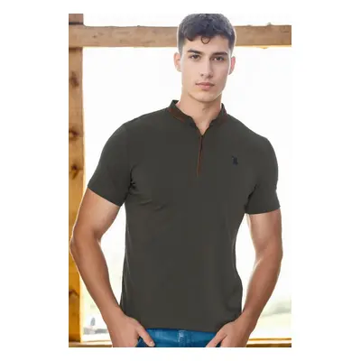 T8571 DEWBERRY ZIPPER MEN'S T-SHIRT-KHAKI-1