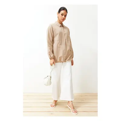 Trendyol Beige Stopper Detailed Woven Shirt