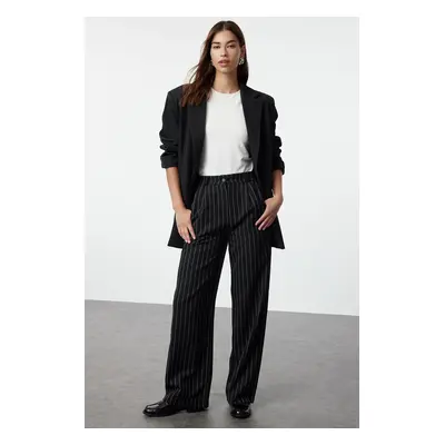 Trendyol Black High Waist Wide Leg Striped Woven Trousers