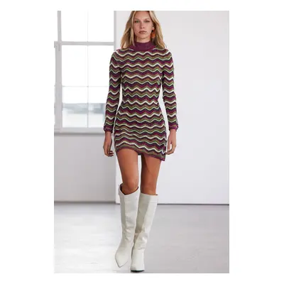 Trendyol Limited Edition Fuchsia Color Block Bodycone Mini Sweater Dress