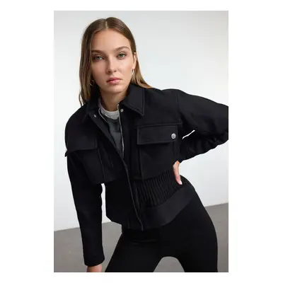 Trendyol Black Oversize Waist Knitwear Detailed Stitched Slim Jacket Coat