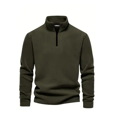 49143 Dewberry Half Zipper Stand Collar Mens Fleece-DARK KHAKI