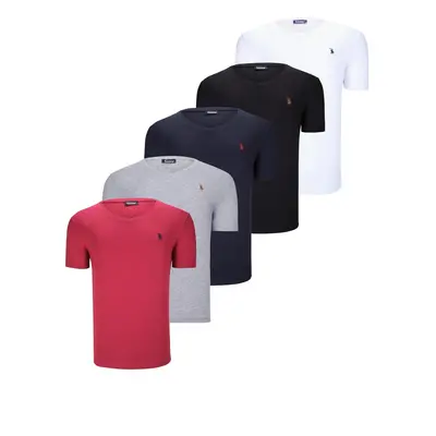 QUINTUPLE SET T8568 DEWBERRY V-NECK MENS T-SHIRT-BLACK-WHITE-NAVY BLUE-GREY-BURGUNDY