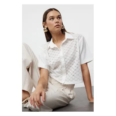 Trendyol Ecru Embroidered Crop Woven Shirt