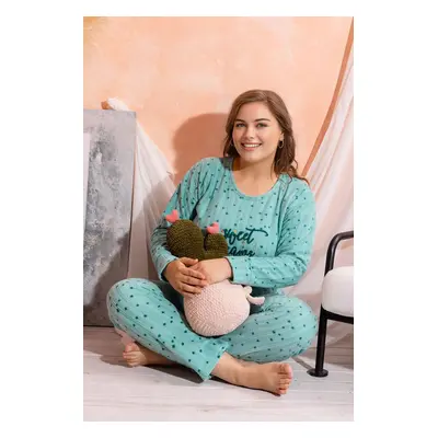 Trendyol Curve Mint Star Pattern Knitted Pajamas Set