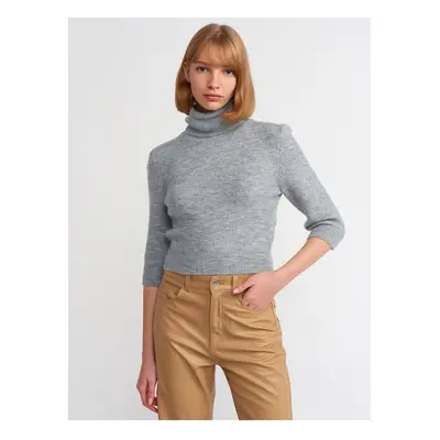 Dilvin Turtleneck Short Sleeve Crop Sweater-dark Gray