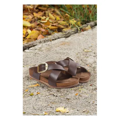 Trendyol Brown Buckled Cross Strap Women's Slippers