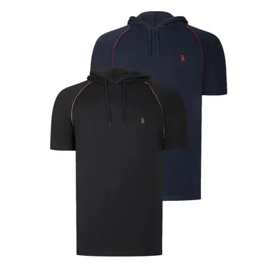 DUAL SET T8570 DEWBERRY HOODED MENS T-SHIRT-BLACK-NAVY BLUE