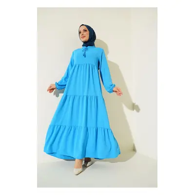 Bigdart Collar Lace-Up Hijab Dress - C.Blue