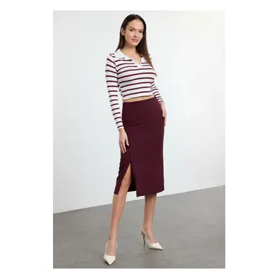 Trendyol Dark Burgundy Slit Detailed Ederli Fabric Midi Length Woven Skirt