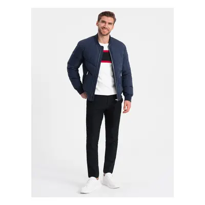 Ombre Men's quilted bomber jacket with metal zippers - navy blue