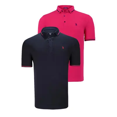 DOUBLE SET T8586 DEWBERRY MEN'S T-SHIRT-FUCHSIA-NAVY BLUE