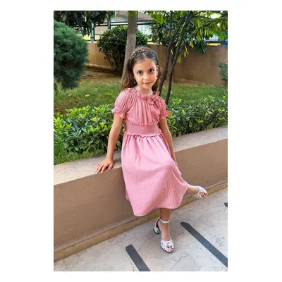 Trendyol Dusty Rose Girl's Short Sleeve Elastic Waist Woven Dress