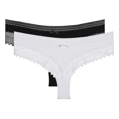 DIM SEXY FASHION BRAZILIAN 2x - Women's cotton brazilians with lace pcs - black - white