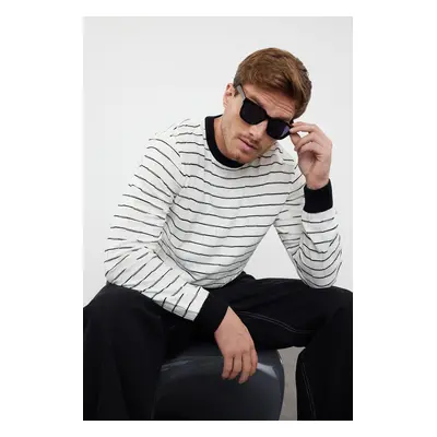 Trendyol Ecru Casual Slim Slim Fit Crew Neck Striped Knitwear Sweater