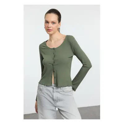 Trendyol Khaki More Sustainable Body-Smooth Buttoned Long Sleeve Ribbed Flexible Knit Blouse