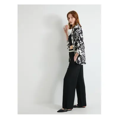 Koton Wide Leg Palazzo Trousers with Waist Detail and Pockets Viscose Blend