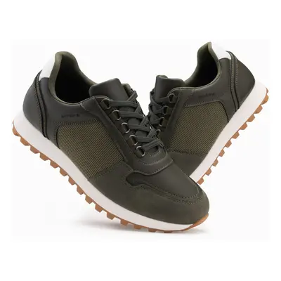 Ombre Patchwork men's sneaker shoes in combined materials - dark olive