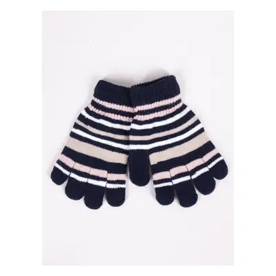 Yoclub Kids's Girls' Five-Finger Striped Gloves RED-0118G-AA50-004